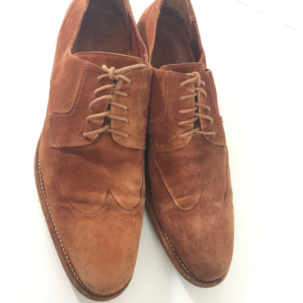Vintage Cole Haan Mens Shoes 11.5 Suede Leather Wingtip Brown Italy